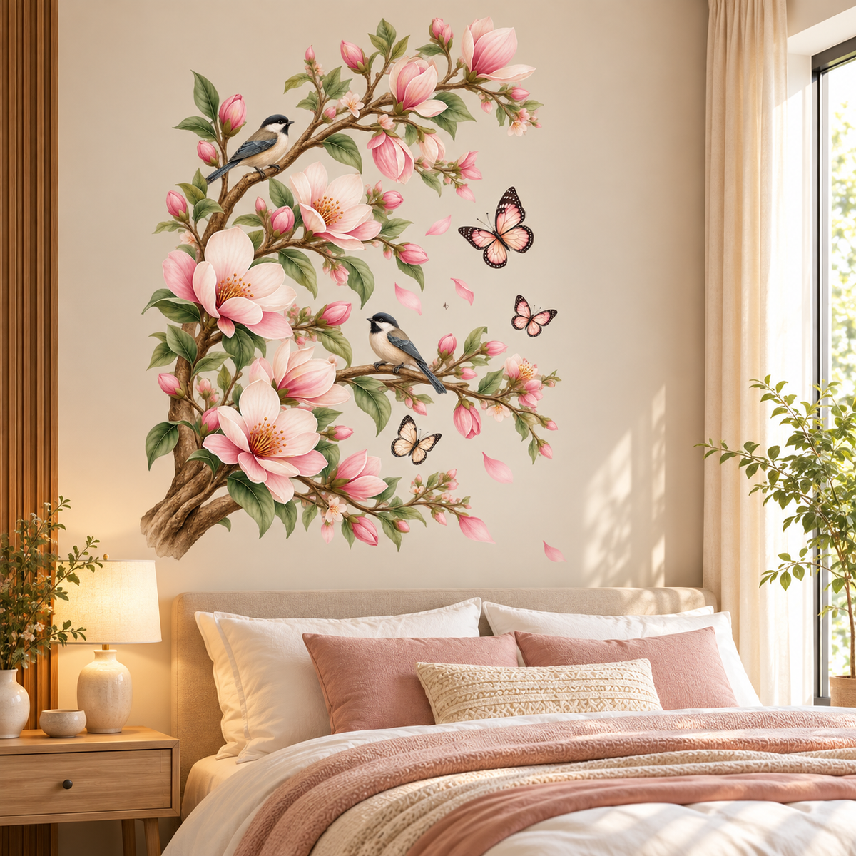 Blossom Bird & Butterfly Wall Decal – Elegant Floral Branch Wall Sticker