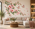 Botanical Butterfly Blossom Wall Decal – Pink Floral & Butterfly Wall Sticker