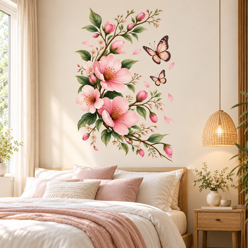 Blush Blossom & Butterfly Botanical Wall Decal