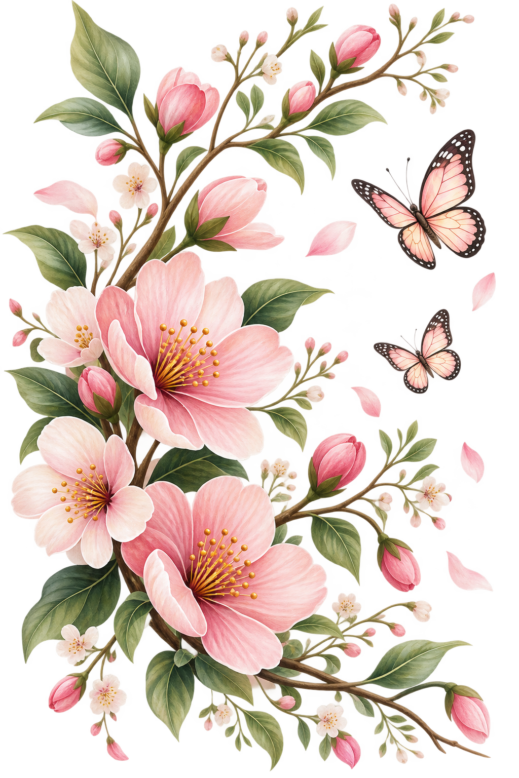 Blush Blossom & Butterfly Botanical Wall Decal